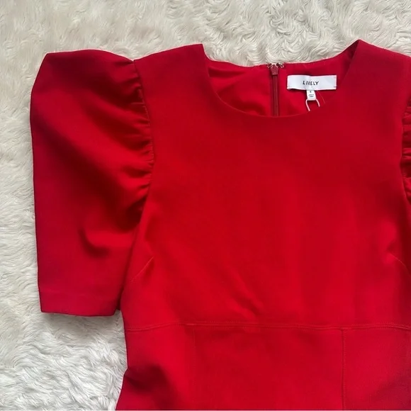 Likely Alia Dress Fit & Flare Puff Sleeve Mini in Scarlet Red Sz 8 NWT New - Picture 4 of 12